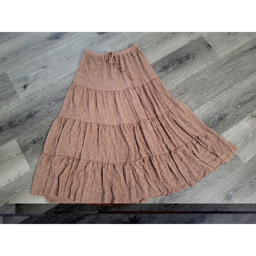 Aerie Brown Tiered Crinkle Chiffon Prarie Peasant Cottage Boho Maxi Skirt M